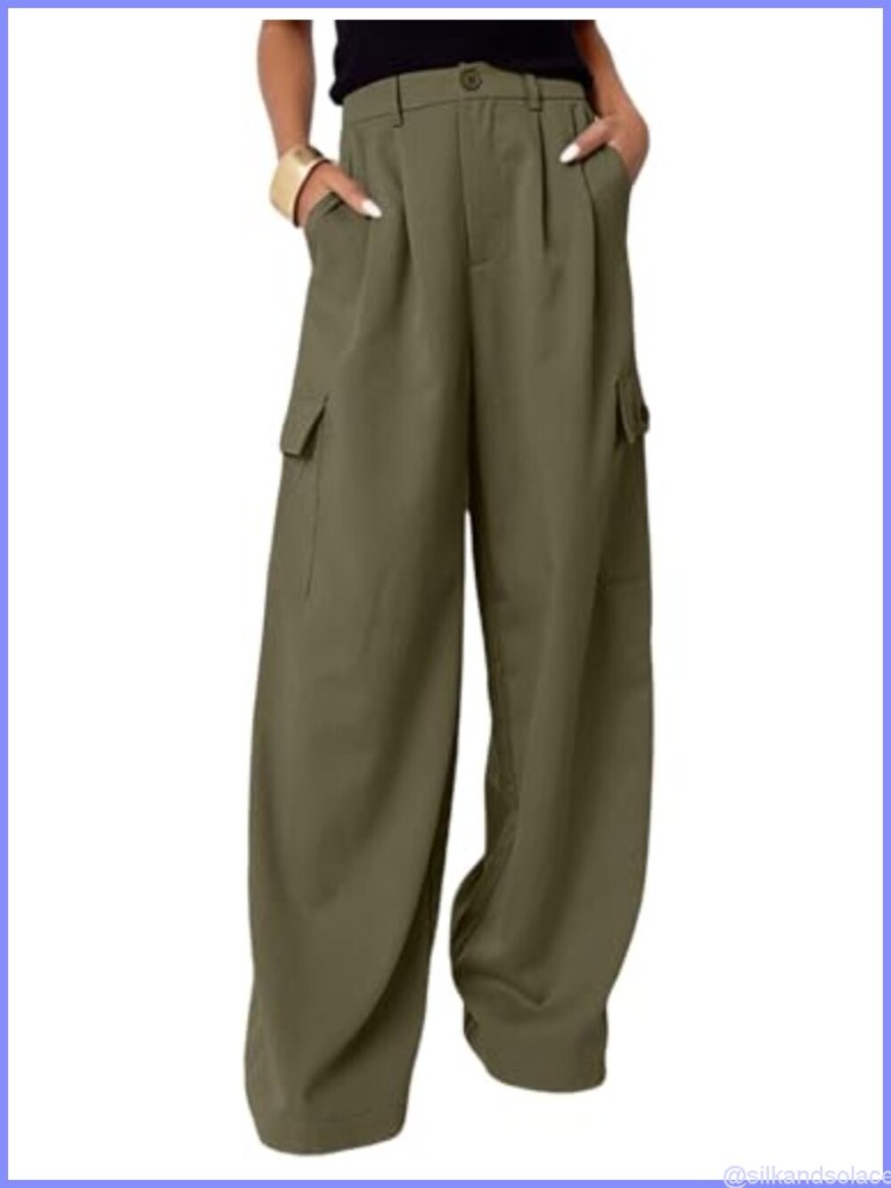 High Waisted Wide Leg Cargo Pants Baggy Casual Work Pants 4 Pockets